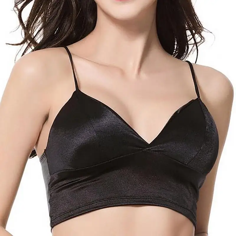 Europe American Wrap Chest Bikini Deep V-neck Camisole Solid Color Adjustment Gather Up Sexy Satin Underwear Bottom Sling Vest Europe American Wrap Chest Bikini Deep V-neck Camisole Solid Color Adjustment Gather Up Sexy Satin Underwear Bottom Sling Vest