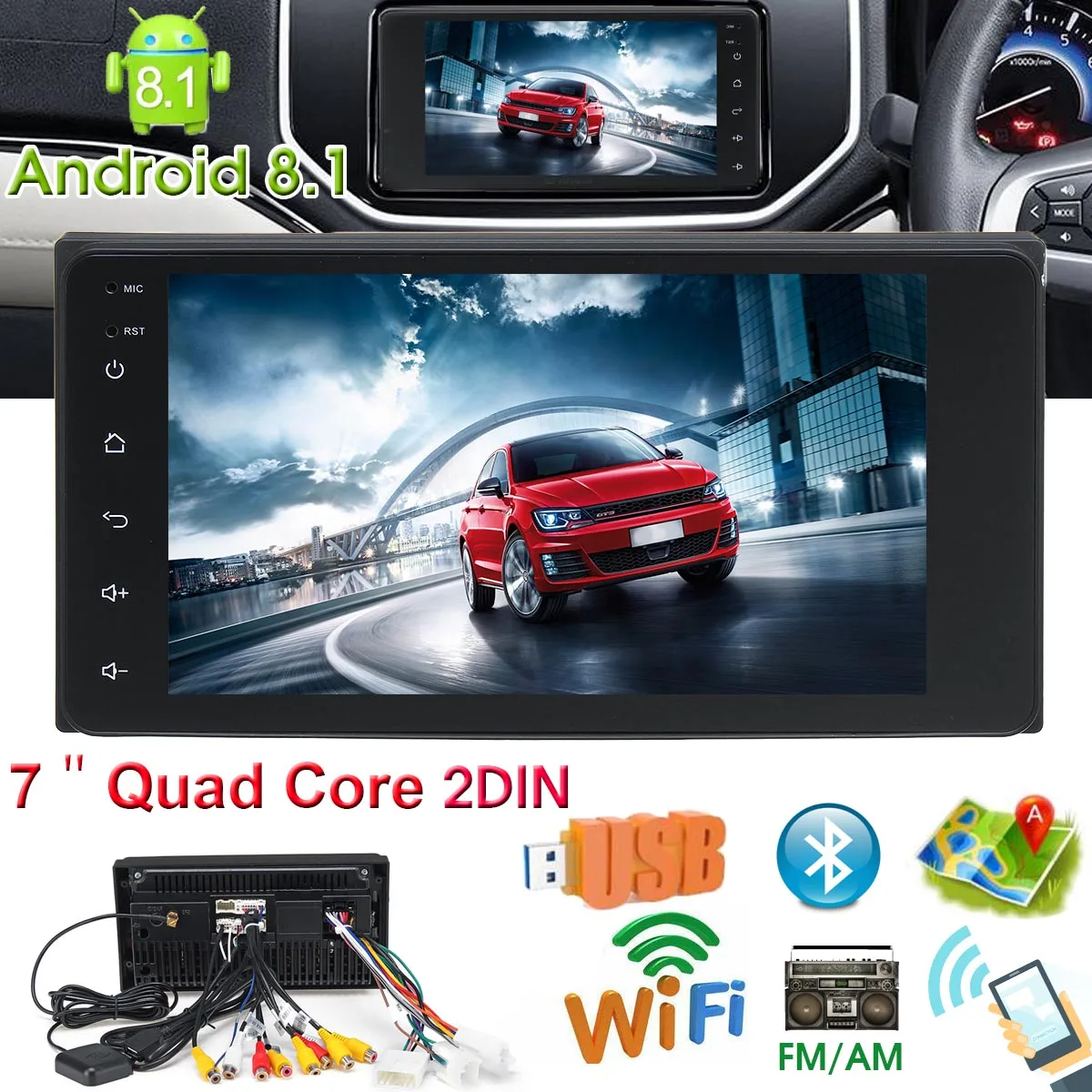 

7'' Android 8.1 2 Car Radio Stereo GPS Navigation Bluetooth 2 Din Touchs Car Multimedia Player Audio Player For TOYOTA