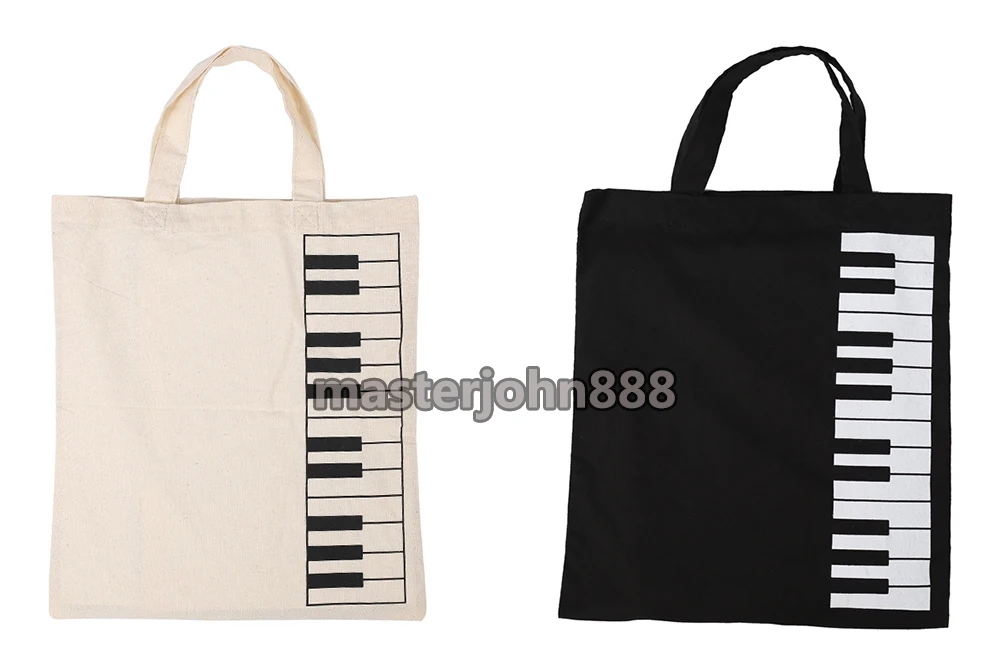 

Music Topic Piano Key Music Note Cotton Bag Hand Bag Shopping Bag White/Black
