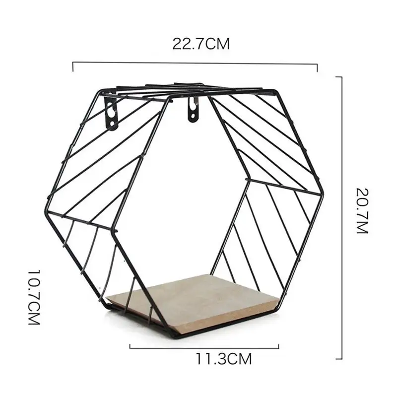 Деревянная железная художественная шестиугольная сетка настенная полка комбинированная настенная подвесная геометрическая фигура украшение стены для гостиной спальни