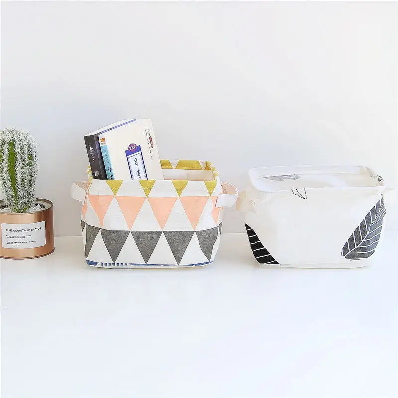 

Folding Desktop Storage Basket Cactus Geometric Pattern Stationery Cosmetic Jewelry Sundries Holder Office Bedside Cotton Basket