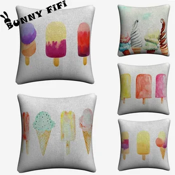 

Ice Cream Cone Watercolor Decorative Cotton Linen Cushion Cover 45x45cm For Sofa Chair Pillowcase Home Decor Almofada