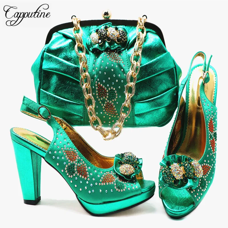 

Africa Style Green Color Ladies Shoes And Bag Set Italian Fashion High Heels Shoes And Bag Set For Party Size 38-42 Stock G65