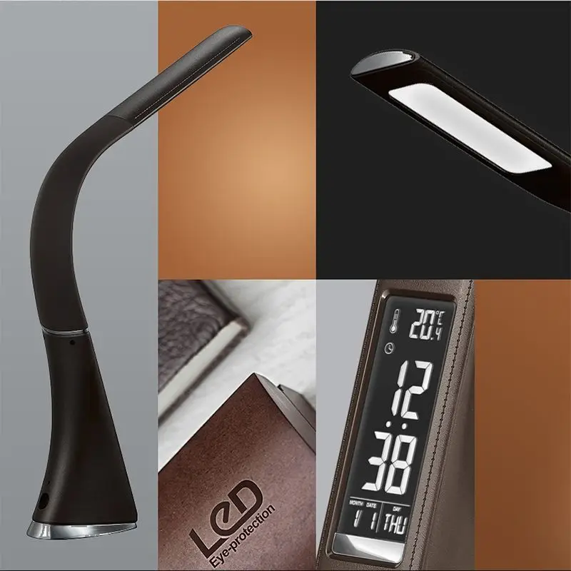  5W LED lamp dimming touch skin texture for reading lamp with alarm clock Black/ Brown Creative Busi - 32946197797