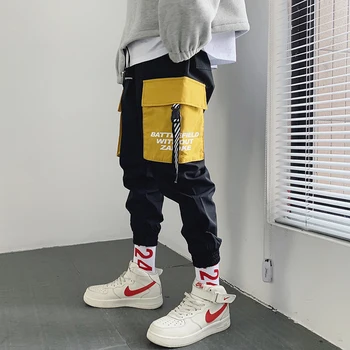 

Spring New Tooling Wind Pants Men Fashion Contrast Color Casual Trousers Man Streetwear Hip Hop Loose Trend Wild Overalls
