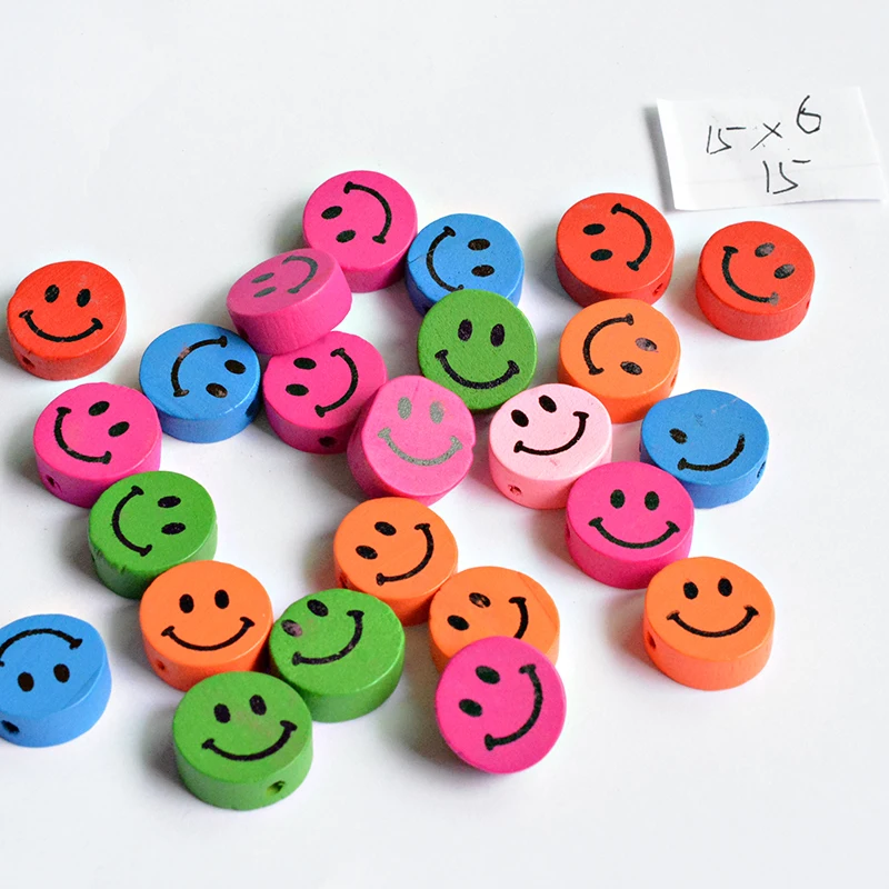 

10 pieces/lot DIY Smiling Face Jewelry Accessory Mix Colors Nature Wood beads Cartoon Blossom Children handcraft Department 014