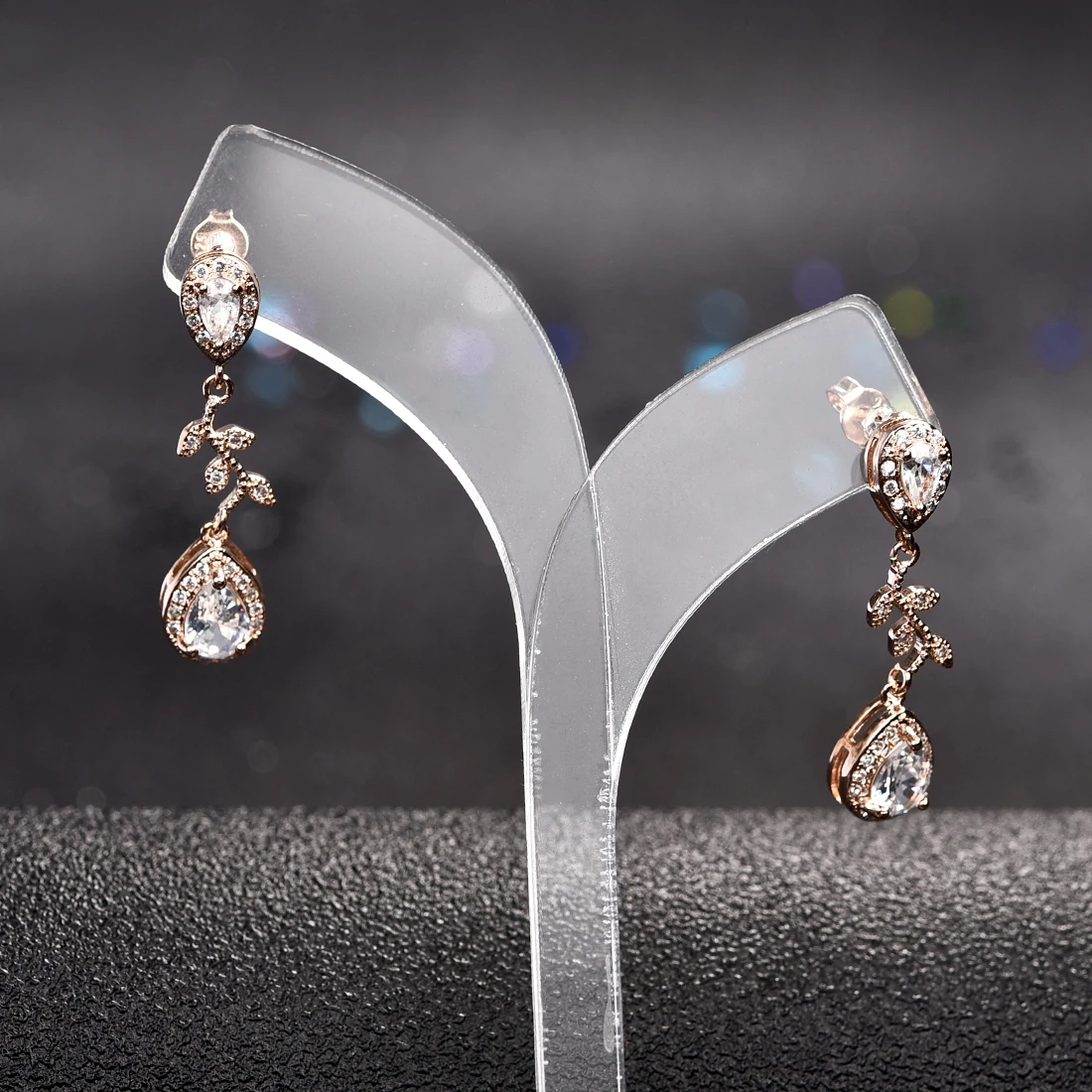 Mode Kristall Frau Rose Gold Ohrringe Für Hochzeit Zirkon Ohrringe