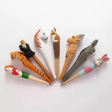 100 шт деревянная ручка для животных 3D мультяшная ручка деревянная Фламинго резной круглый точечная ручка креативный ручной розовый кран канцелярский подарок