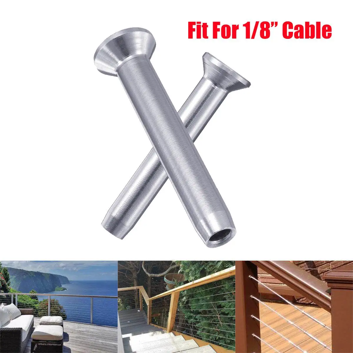 

10Pcs/Set Stemball Swage Hand-Crimp Stainless Steel Metal Post 1/8" Cable Threaded Tensioner Railing Fittings Tools Parts