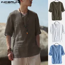 Летние богемные мужские рубашки, пуловеры, Camisa Hombre, Повседневная рубашка в винтажном стиле, с коротким рукавом, v-образный вырез, модная Мужская одежда Женская сорочка