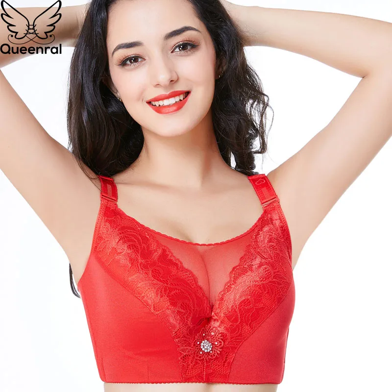 Queenral Sexy Lace Bra Plus Size Push Up Bras For Women Big Size Underwear Women Bralette Brassiere Wide Sheer Full Cup Bra