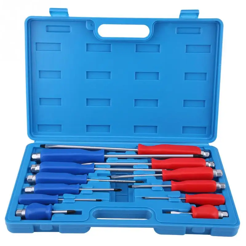 

12pcs Mechanics Slotted Crossed Screwdriver Set with Go-Thru Handle Shaft Hand Repairing Tools