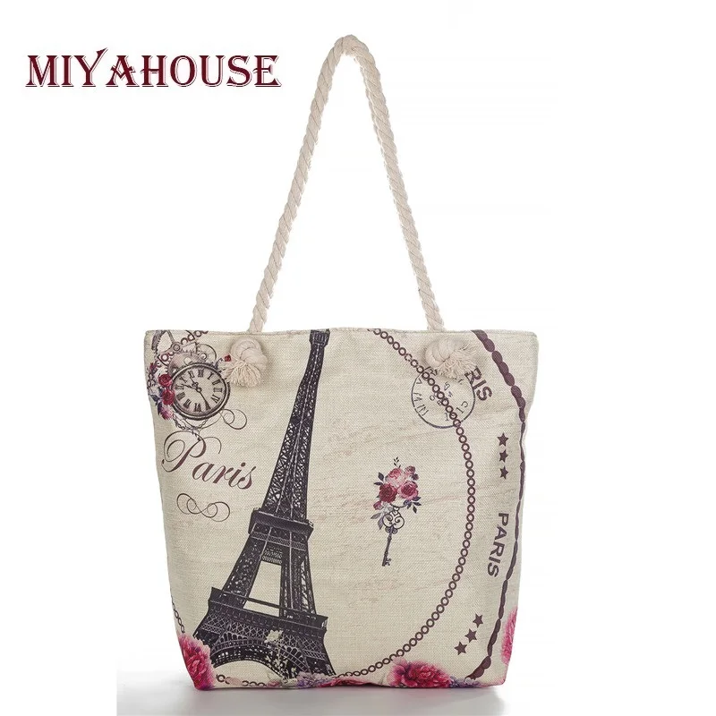 

Miyahouse Summer Fashion Women Handbag Large Capacity Teenager Beach Bag Girls Wild Canvas Printing Shopping Bag Female