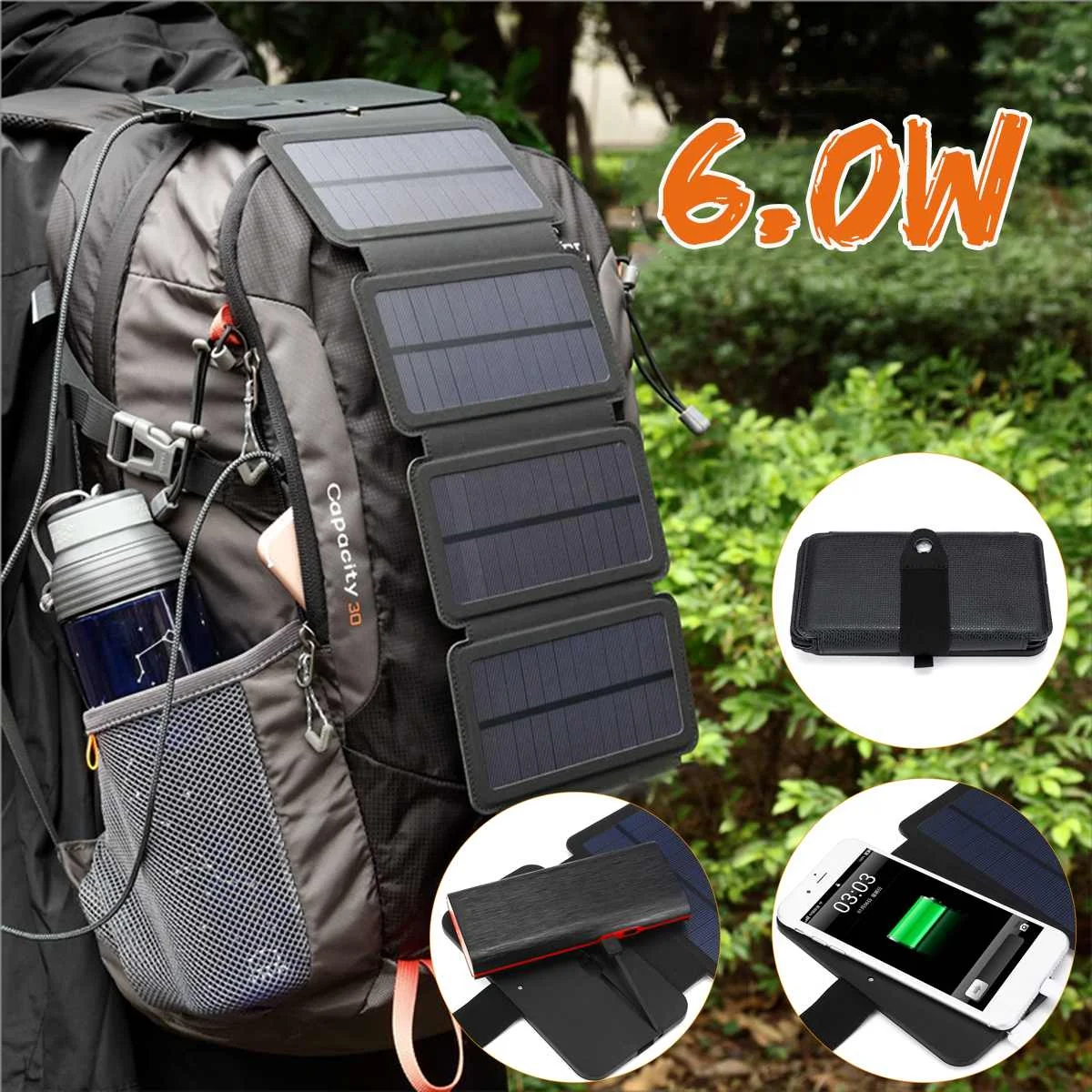 Outdoor Solar Panel Charger Folding USB Type c Port For Battery Cell