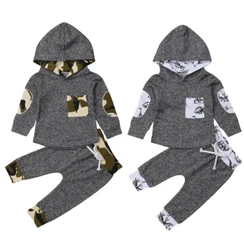 

0-24M Newborn Baby Boy Girl Long Sleeve Hooded Tops Long Pant 2PCS Outfits Autumn Clothes Set