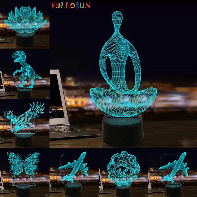 

3D Illusion Lighting LED Butterfly Dinosaur Eagle Night Lamp 7 Colors Touch 3D Lamp Decoration for Bedroom