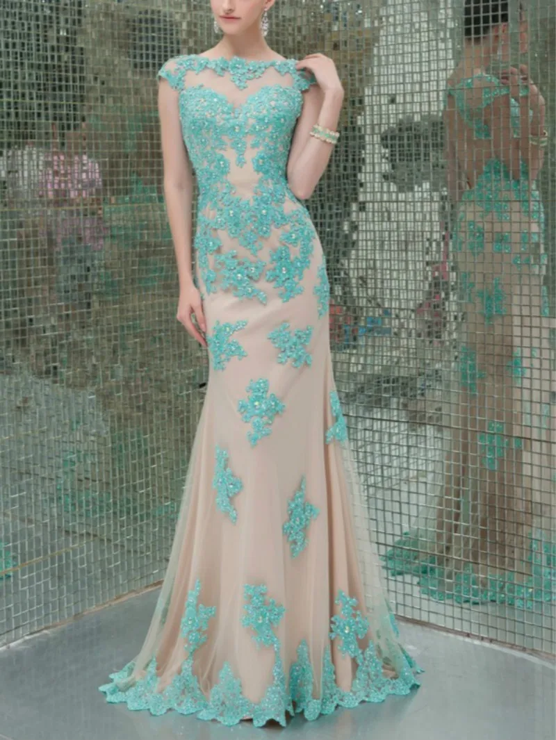 Robe de soiree вечернее платье 2019 Русалка с вырезом лодочкой короткими рукавами и