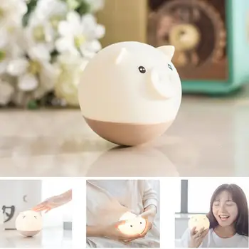 

Silicone Night Light Children Bedside Lamp USB Charging Animal Pig Touch Sensor Tap Control NightLight for Baby Kids Gift