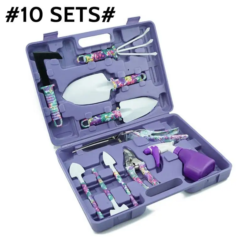 

Hot Sale 10pcs Garden Tools Set Lightweight Gardening Tools Kit Pruner Trowel Transplanting Spade Rake Spray Bottle