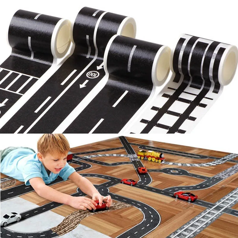 

Railway Road Play traffic Washi Tape Sticker Wide Creative Roads Adhesive Masking Tape Scotch Road For Kids Toy Car Train Play
