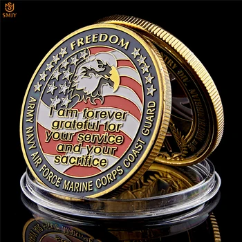 

USA Rare Military Coins Navy USAF USMC Army Coast Guard Freedom Eagle Gold Plate Challenge Commemorative Coin Collection