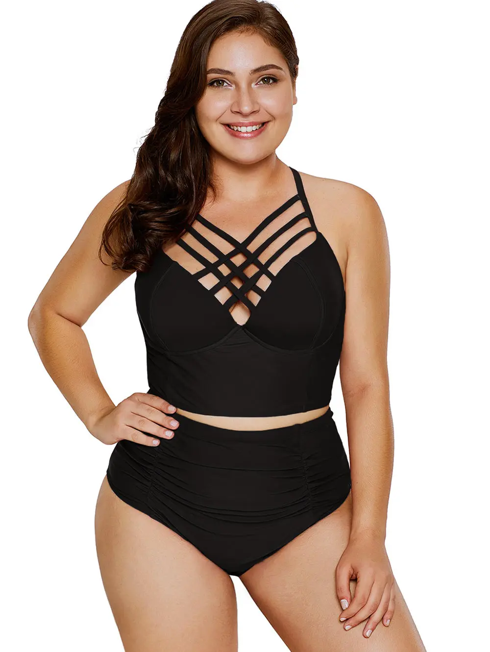 

Lortalen Plus Size Women Sets Criss Cross Underwire Tankini Set Sexy 2Pieces Sets Vacation Beach Triangle Shorts Swimwear Summer
