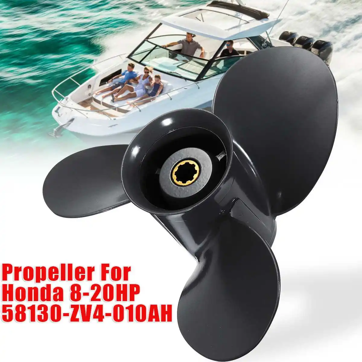

58130-ZV4-010AH Marine Boat Outboard Propeller 9 1/4 x 10 1/2 For Honda 8-20HP Gray 3 Blades 8 Spline Tooth Aluminum Alloy