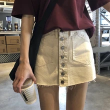 Pengpious сезон: весна-лето новая джинсовая юбка с подкладкой одной груди три цвета для Модные женские