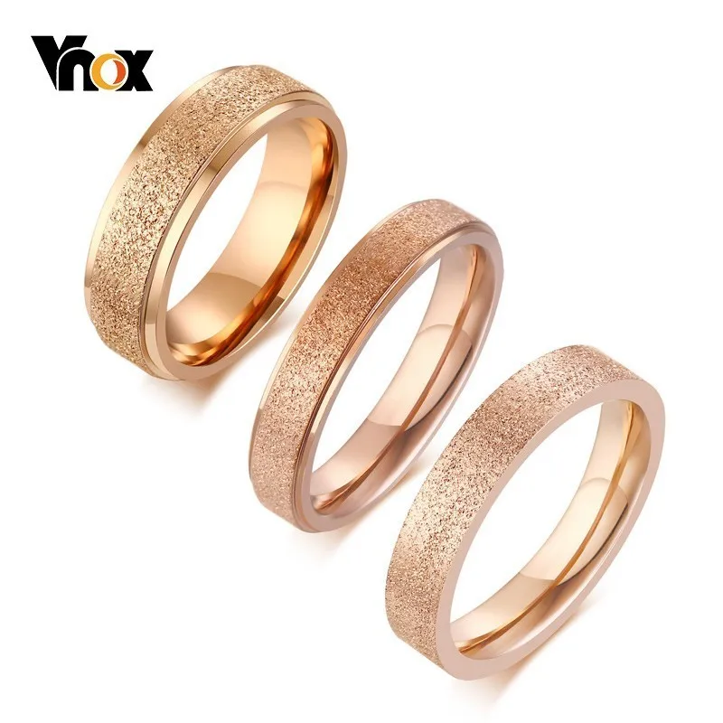 

Vnox Elegant 585 Rose Gold Rings for Women Sand Blast Stainless Steel mulheril anel alliance Love Gifts for Her