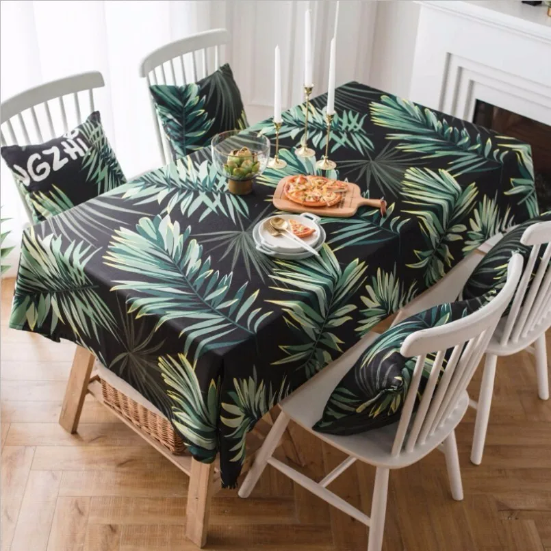 

New Tablecloth Printed Thick Green Leaf 100% Polyester Rectangular Table Cloth Europe Tablecloth For Table Cover For Home Decor