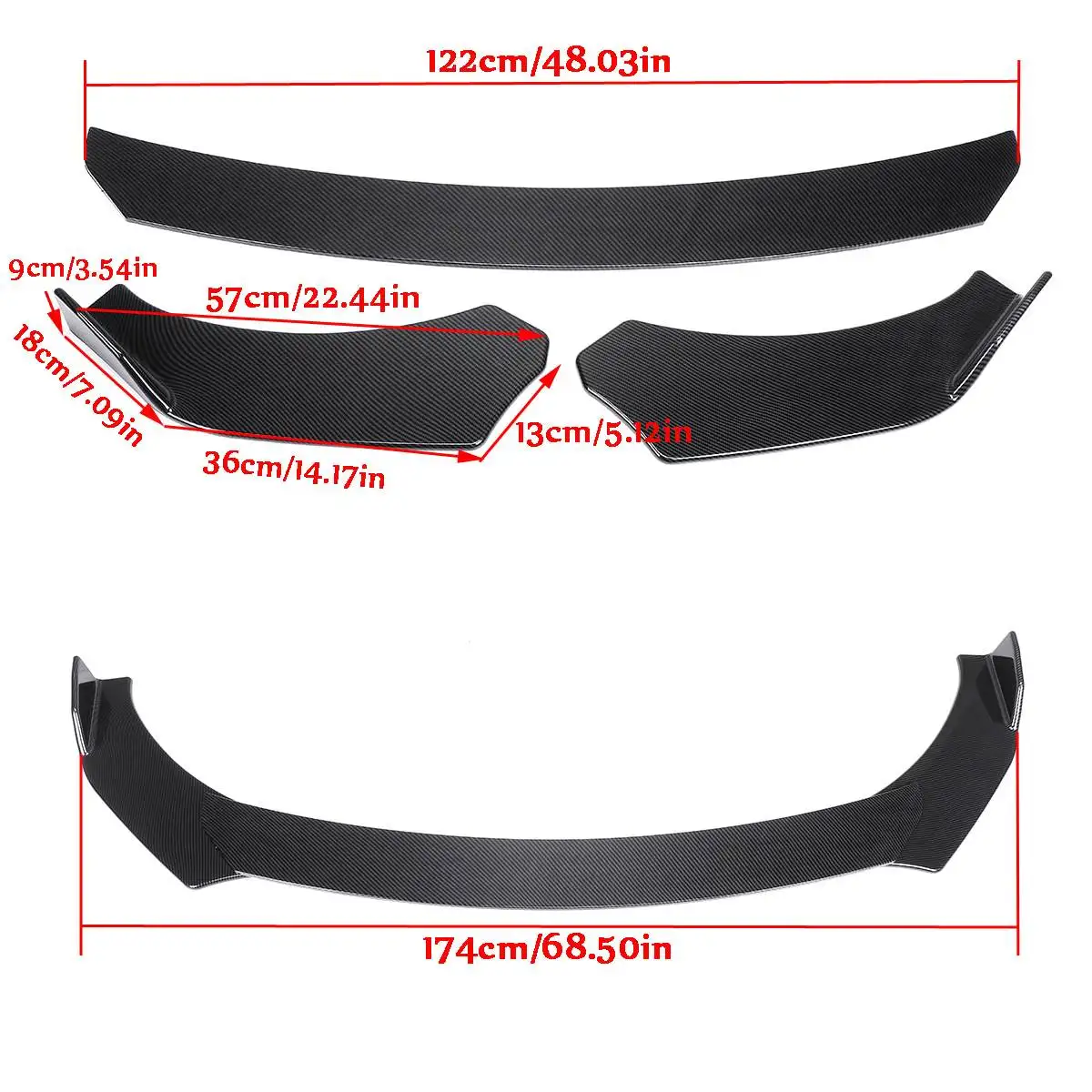 Aspecto de fibra de carbono/Negro Universal 3 piezas para el coche frente labio barbilla parachoques Kits de cuerpo giran el ángulo nuevo para honda para Civic para Benz Aspecto de fibra de carbono/Negro Universal 3 piezas para el coche frente labio barbilla parachoques Kits de cuerpo giran el ángulo nuevo para honda para Civic para Benz