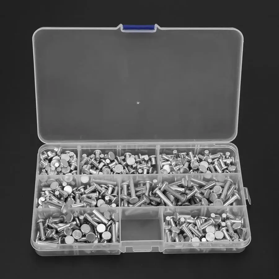 

350pcs M4*4/6/8/10/12/16/20mm Flat Round Head Solid Aluminum Rivets Assortment Kit Countersunk Head Rivets Threaded Insert Rivet