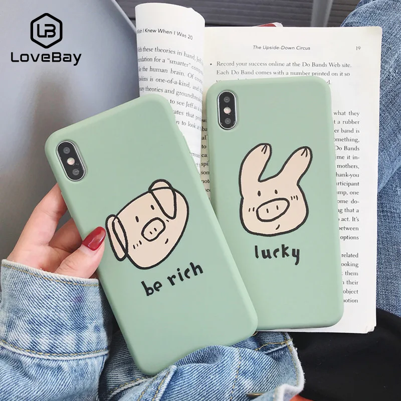 

Lovebay Phone Case For iPhone 6 6s 7 8 Plus X XR XS Max Cute Cartoon Pig Mint Green Soft TPU Silicon For iPhone X Phone Case