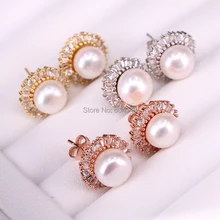 10 пар ZYZ339-2928 фианит высокого качества Кристалл Симпатичные ракушка жемчуг серьги Свадебные украшения серьги