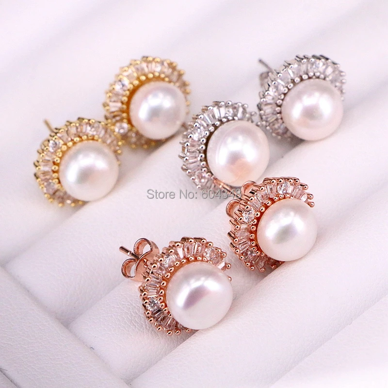 

10Pairs ZYZ339-2928 Top Quality CZ Crystal Cute Shell Pearls Stud Earrings Jewelry Wedding Earrings