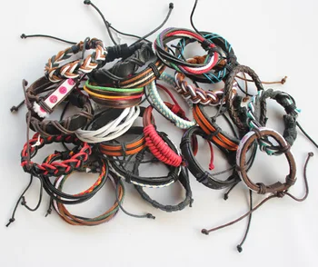 

Free Shipping Tribal Ethnic Leather Bracelets Wristband Surf Fashion Jewelry Mix Color 100pcs/lot #378