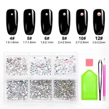 S4/5/6/8/10/12 плоской задней подвески для ногтей камни, обувь украшенная разноцветными стразами AB Стразы для дизайна ногтей, 3D нейл-арта украшения аксессуары MJZ1002