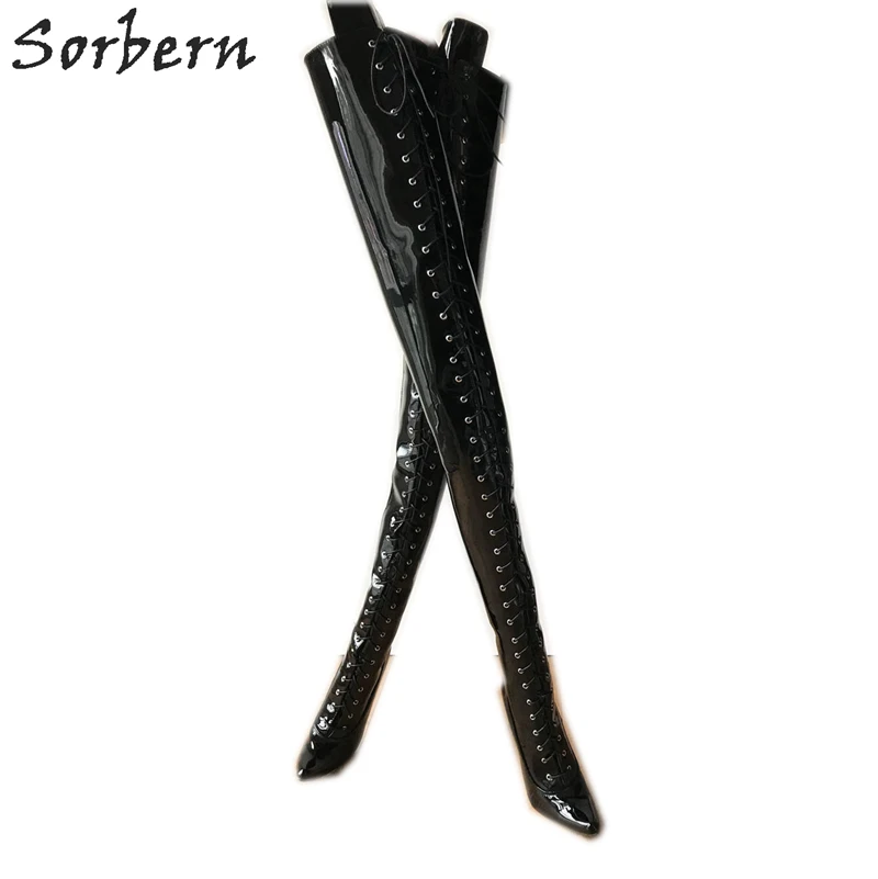 

Sorbern Sexy Black Boots Women Spike High Heels Pointed Toes Long Boots Women Over The Knee Crotch High Thigh Designer Boots