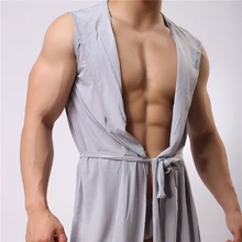 Сильные мужские мизинец сенсон без рукавов халаты Ac дизайн сексуальный мужчина Гей кружева лед шелк без следа халат пижамы брюки милые Влюбленные