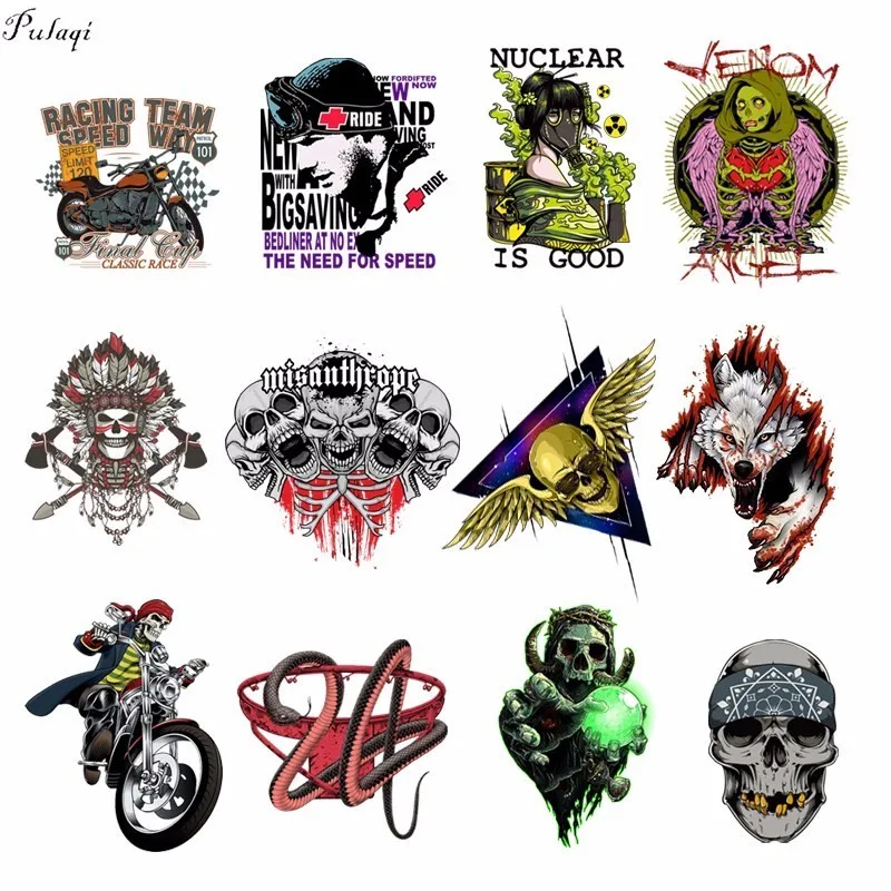 

Pulaqi Black Mamba Snake Iron On Transfers Patches Punk Cool Skull Heat Thermal Transfer For Kids Clothes DIY Decoration F