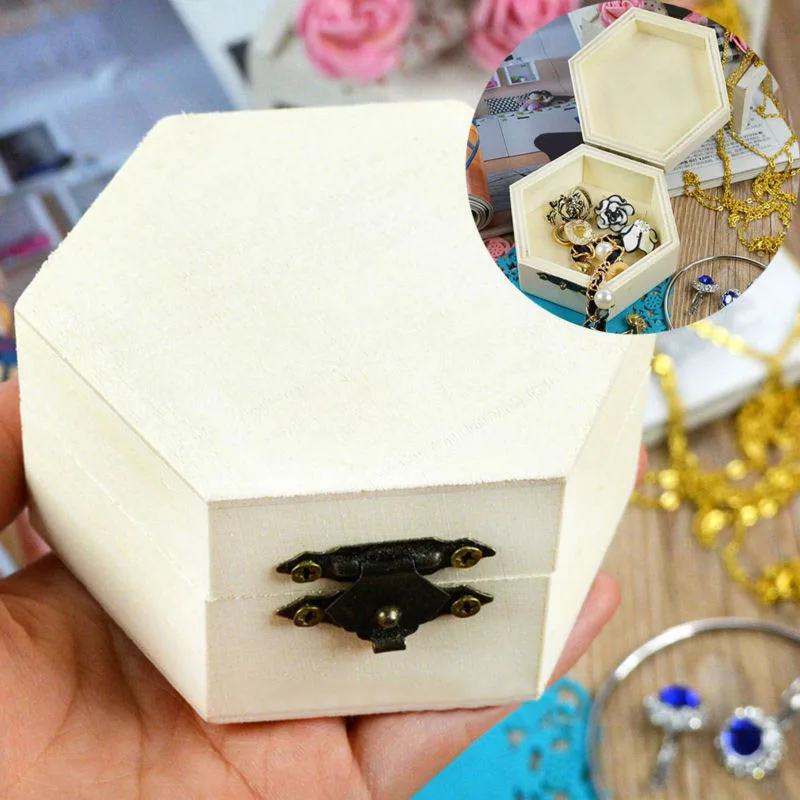 

Home Storage Boxes Postcard Organizer Vintage Jewelry Case Handmade Craft Hexagon/Rectangle Shaped Multifunction 1Pcs Wooden Box