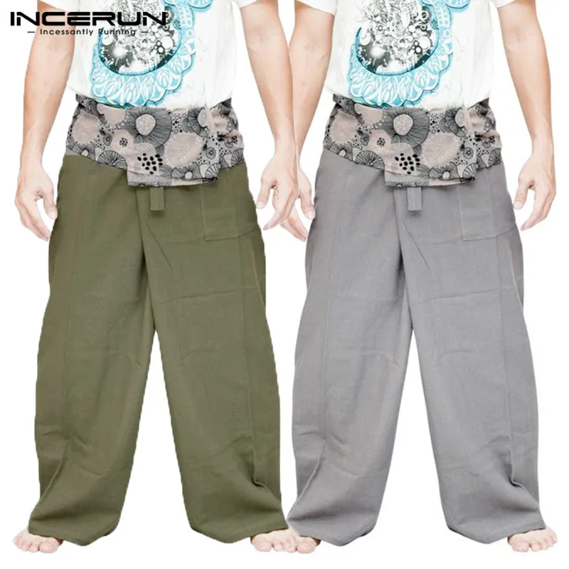

Ethnic Baggy Wide Legs Pant Women Men Thai Fisherman Pants Cotton Loose Trousers Floral Drawstring Casual Pants Pantalon 2019
