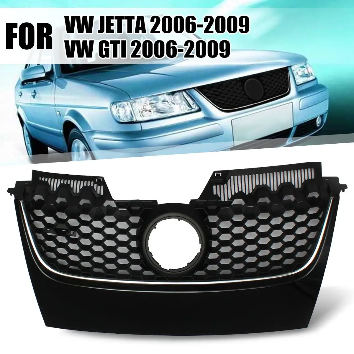 

Front Center Grille Main Upper Hex Mesh Grilles For VW for Jetta GTI GLI 2006 2007 2008 2009 Car styling