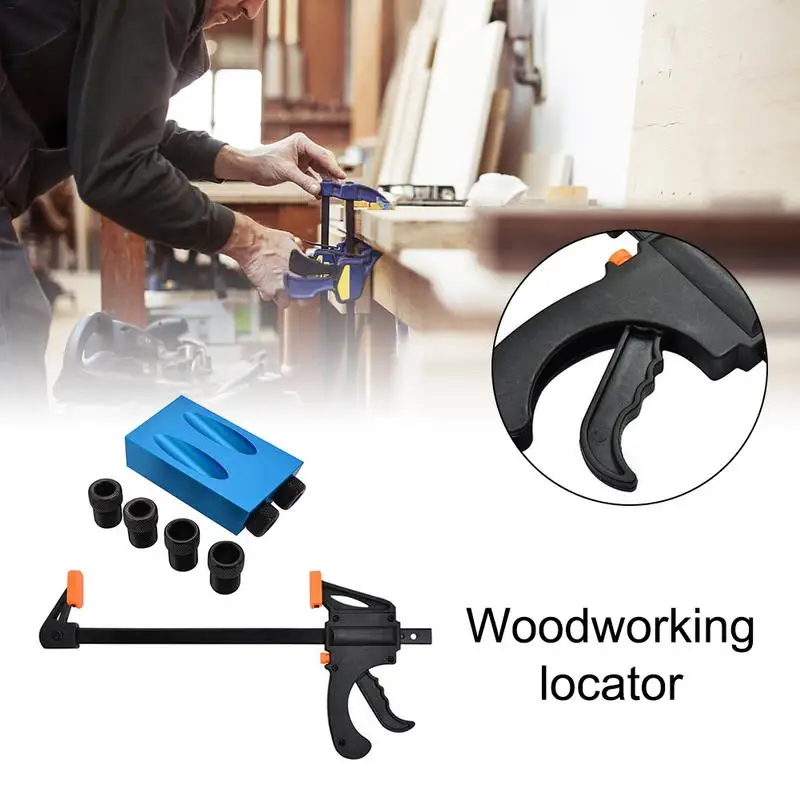 

Carpentry Hole Pocket Jig Kit 6 8 10mm Drill Set Angle Drill Bit Puncher Locator Template Bit DIY Woodworking Tools #35