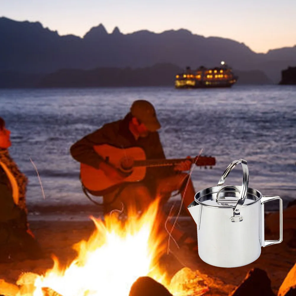 De acero inoxidable tetera Picnic al aire libre Camping manija portátil senderismo colgando Pot Camping utensilio de cocina accesorios #126