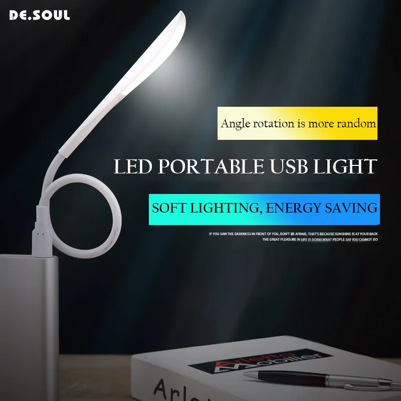 

DE.SOUL Portable USB Desk Lamp LED Table Lamps Adjustable Flexible Charged by PC Power Bank Laptop Reading Protecting Eyes