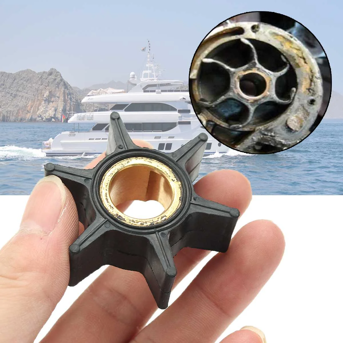 

18-3051 395289 Water Pump Impeller For Johnson Evinrude 20/25/30/35HP Outboard Motor 5.1cm Black Rubber 6 Blades Boat Parts