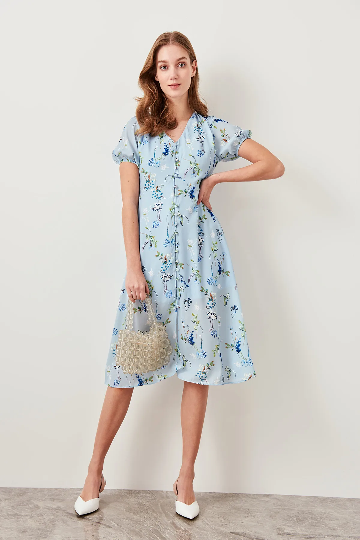 Trendyol синее платье с цветочным узором TWOSS19EH0127|Платья| |