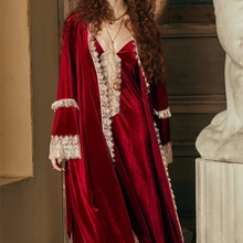 2 шт., красный свадебный винтажный Королевский халат, набор, женская ночная рубашка, халат, платье, ночная рубашка длиной до лодыжки, женское элегантное платье для королевы