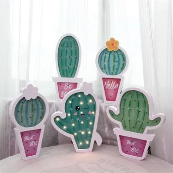 

INS Nordic Wooden Cactus Decorative Night Light New Year Baby Table Lamp Novel Baby Children Photograph Prop Valentine Day Gift
